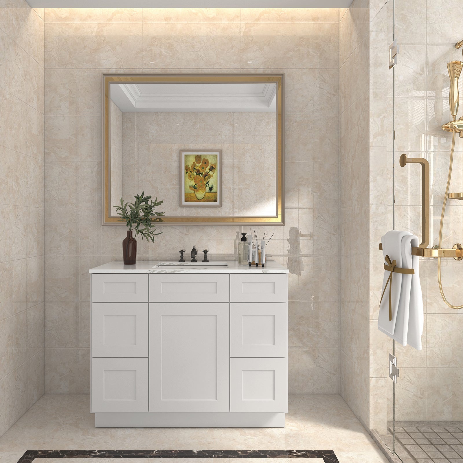 21"D Birch Solid Wood X 42"W X 34-1/2"H Bath Vanity Double Drawer Cabinet without Top VDDB42