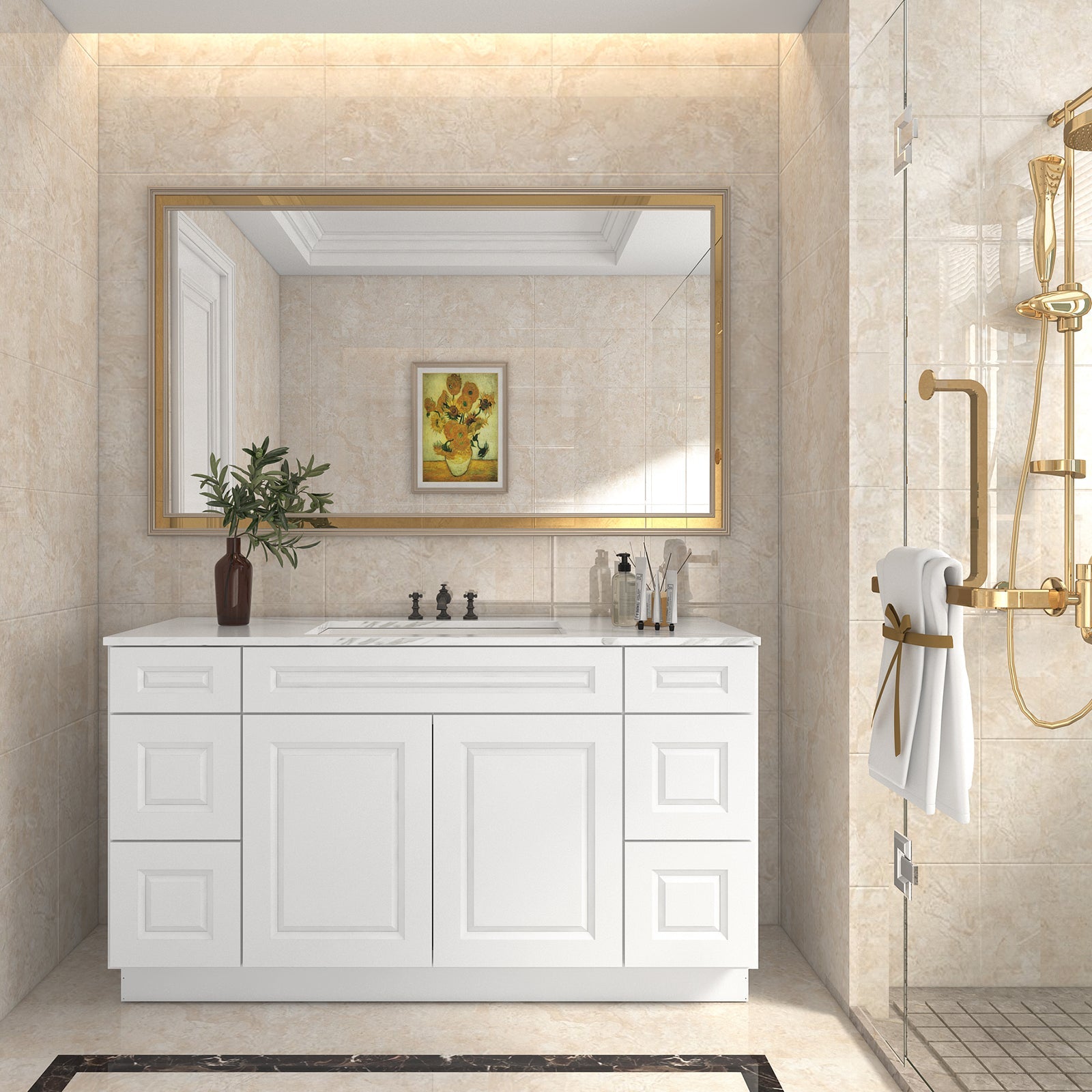 21"D Birch Solid Wood X48"W X 21"D X 34-1/2"H Bath Vanity Sink Drawer Cabinet without Top VDDB48