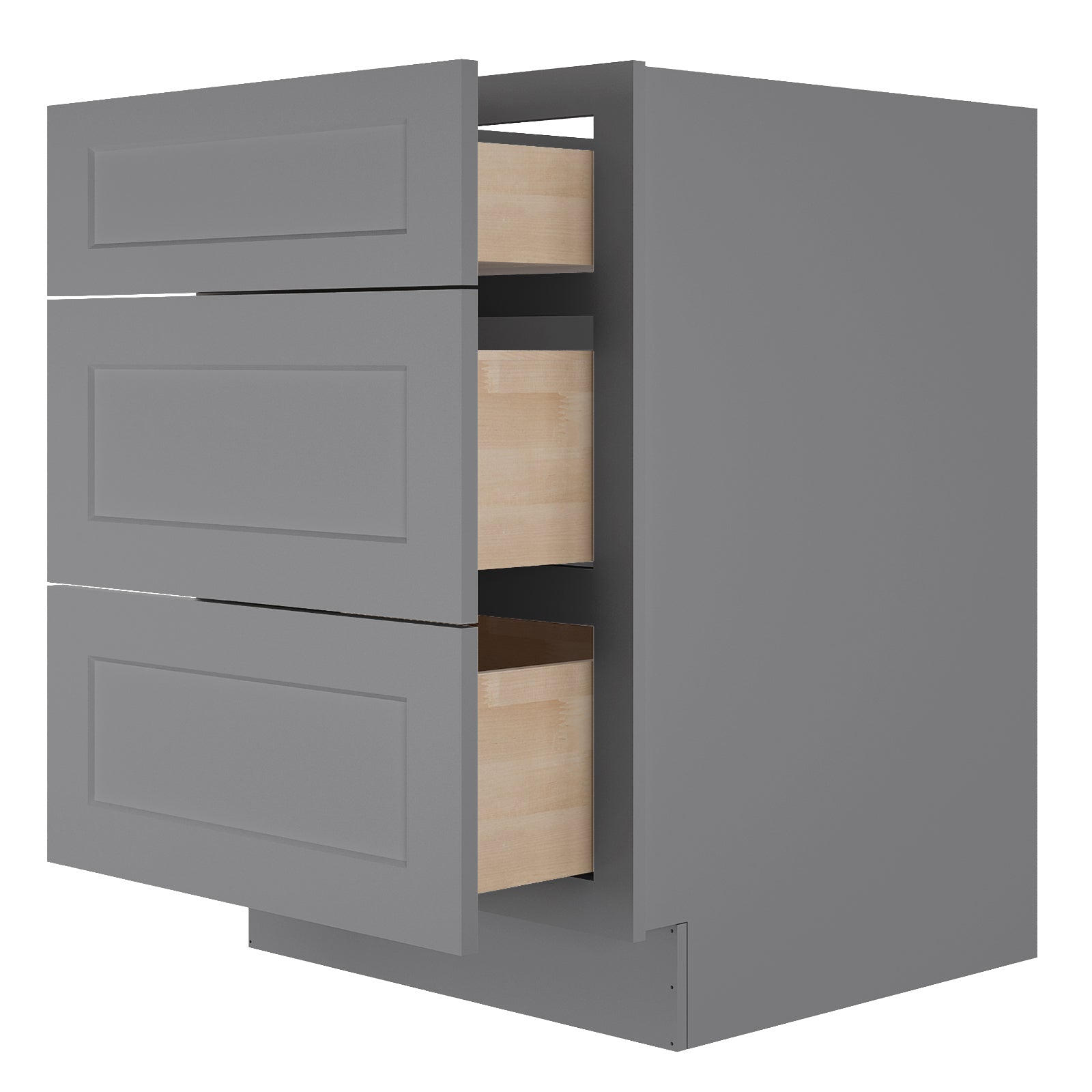 24"D Birch Solid Wood x 24"W x 34.5"H 3 Drawer Base Kitchen Cabinet 24" Wide 3DB24