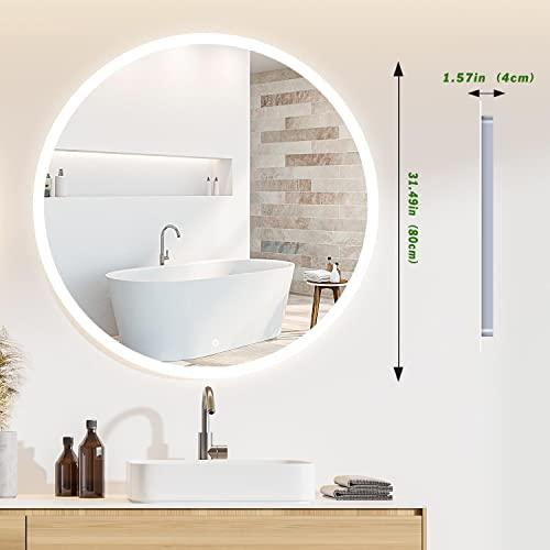 32 Inch LED Bathroom Mirror Round Vanity Mirror, Anti-Fog, Dimmable, 6000-6500K, Memory Function Led Wall Mirror for Bathroom, Vanity, Shaving Buylikepro