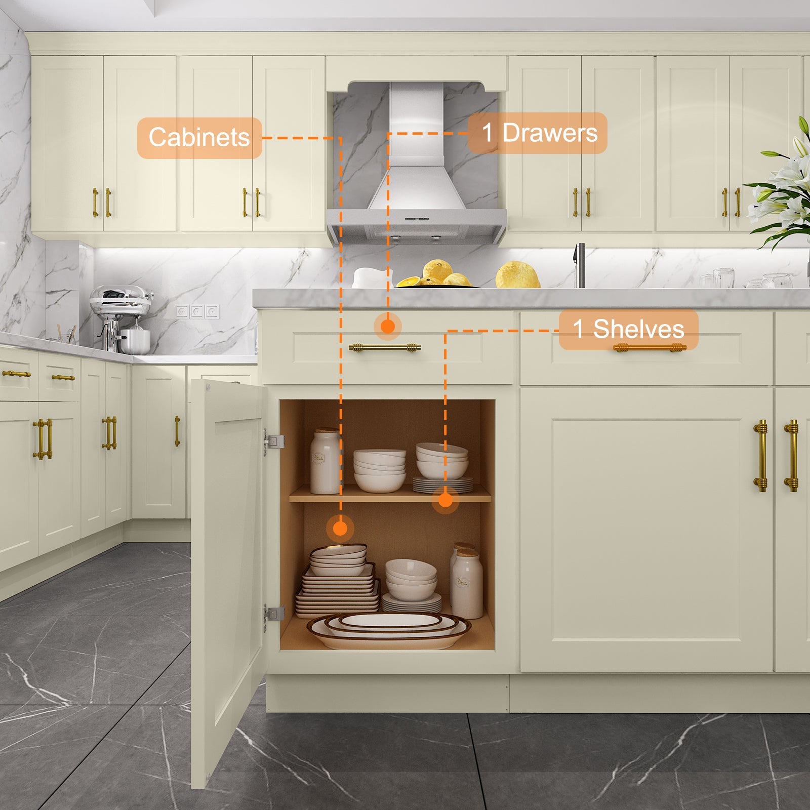 24"D Birch Solid Wood X 18"W X 34-1/2"H Base Kitchen Cabinet B21