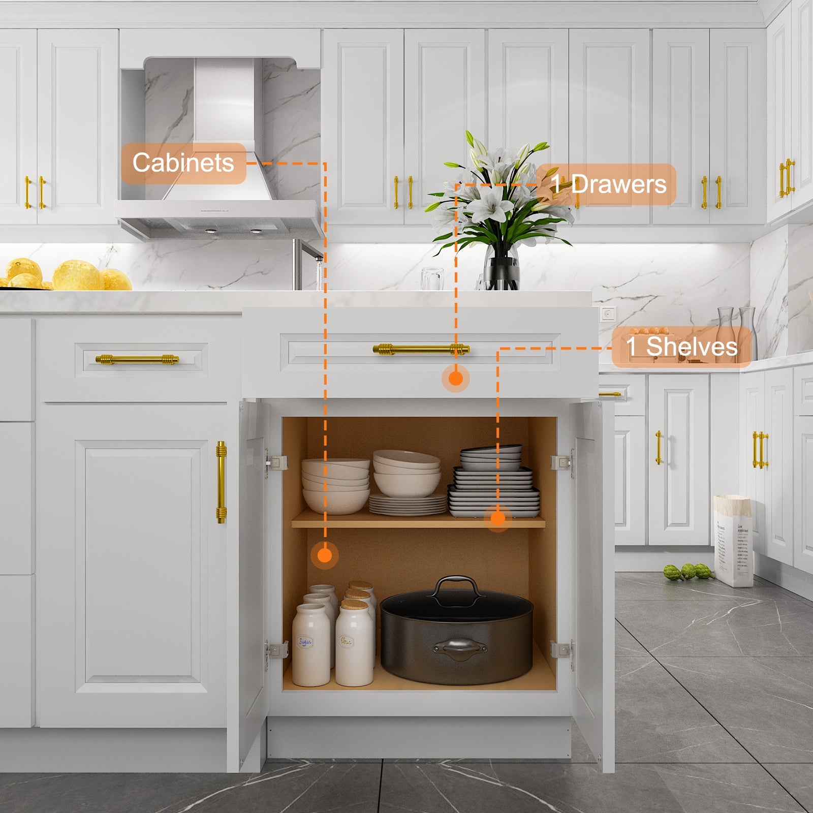 24"D Birch Solid Wood X 24"W X 34-1/2"H Base Kitchen Cabinet B24