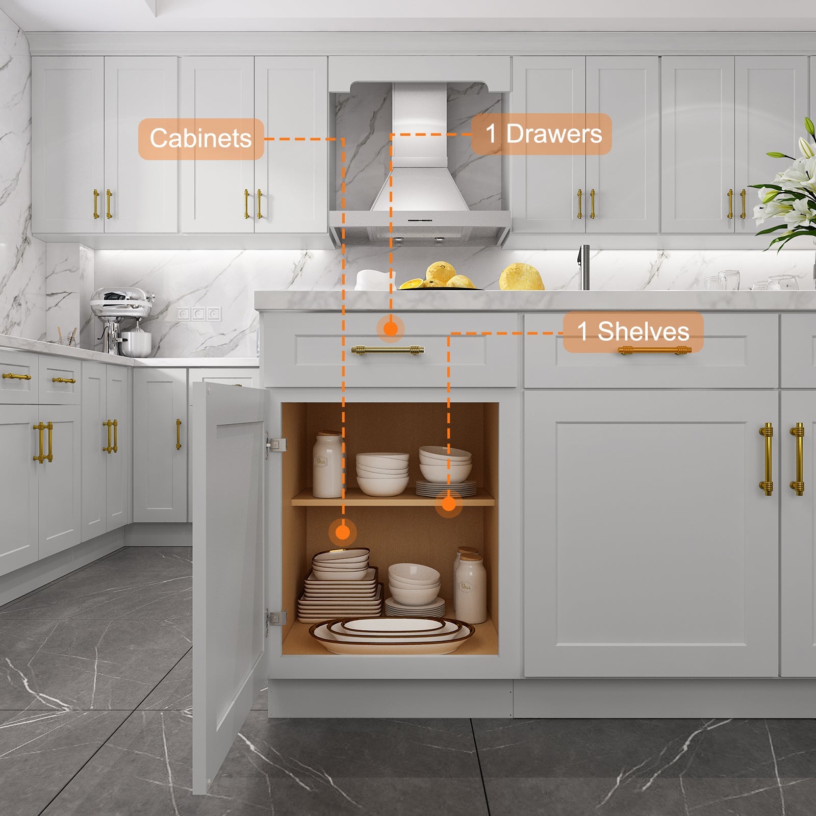 24"D Birch Solid Wood X 18"W X 34-1/2"H Base Kitchen Cabinet B21