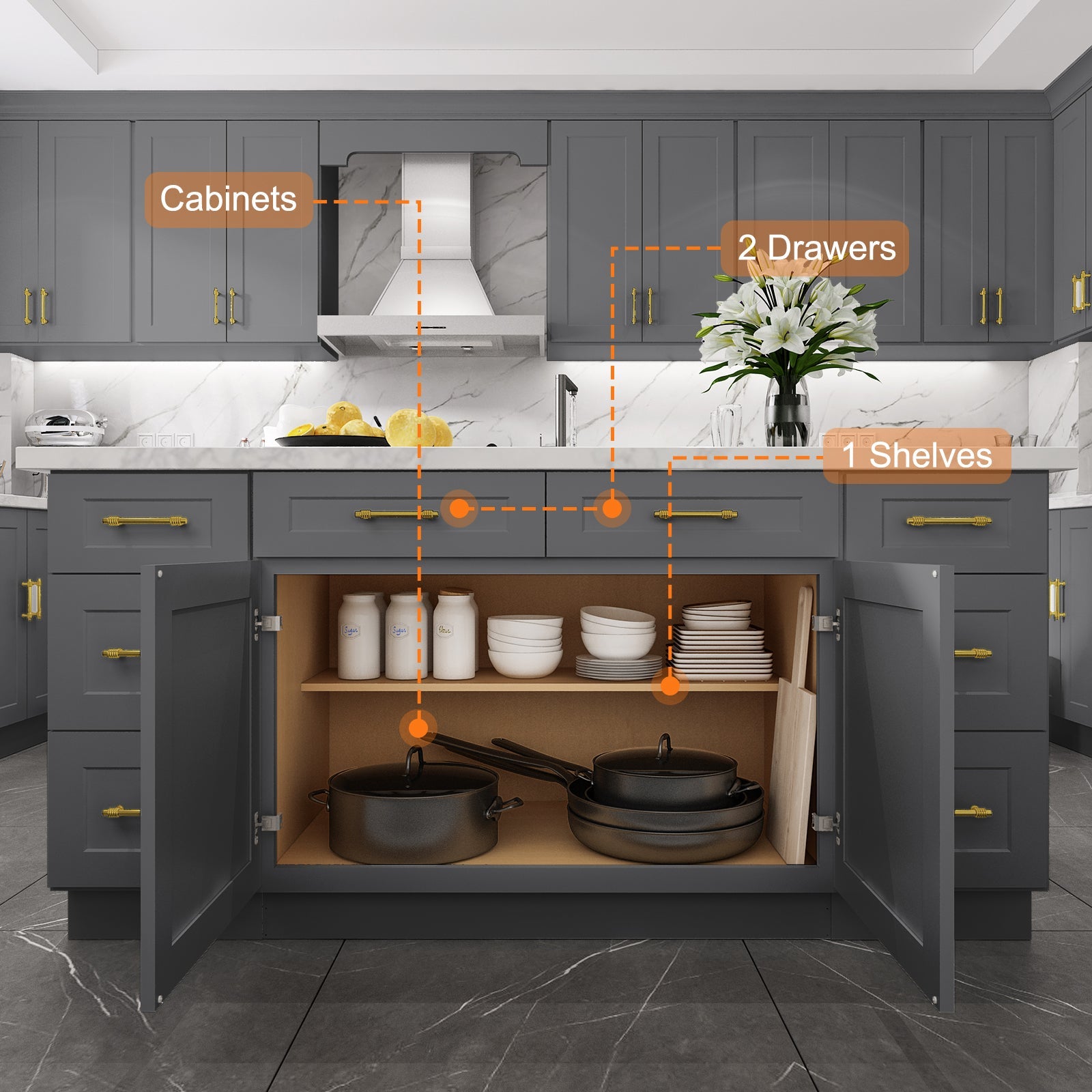 24"D Birch Solid Wood X 30"W X 34-1/2"H Base Kitchen Cabinet B42