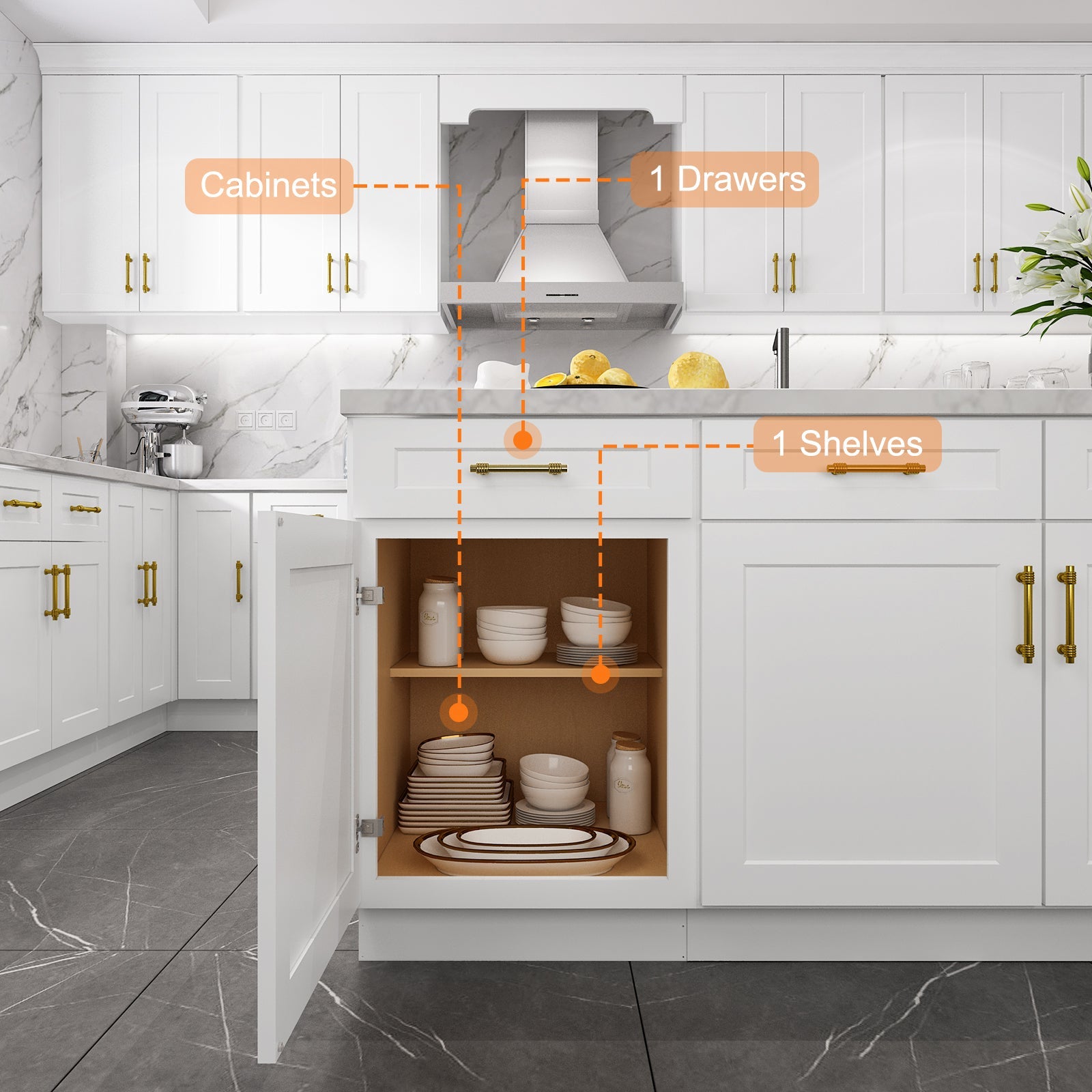 24"D Birch Solid Wood X 18"W X 34-1/2"H Base Kitchen Cabinet B21