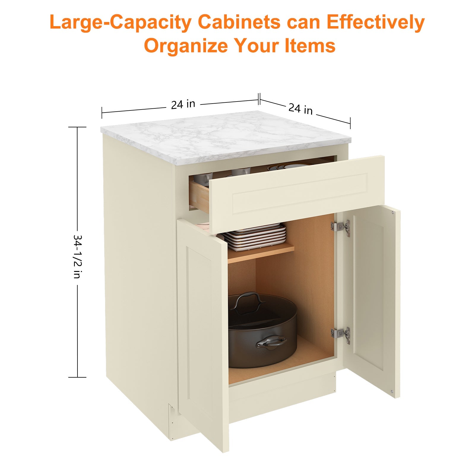 24"D Birch Solid Wood X 24"W X 34-1/2"H Base Kitchen Cabinet B24