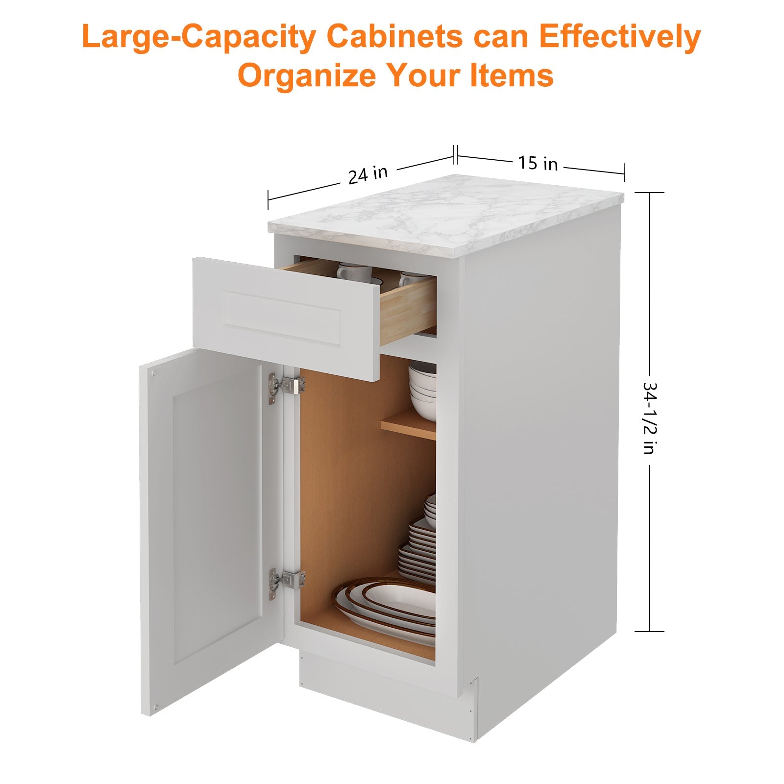 24"D Birch Solid Wood X 15"W X 34-1/2"H Base Kitchen Cabinet B15