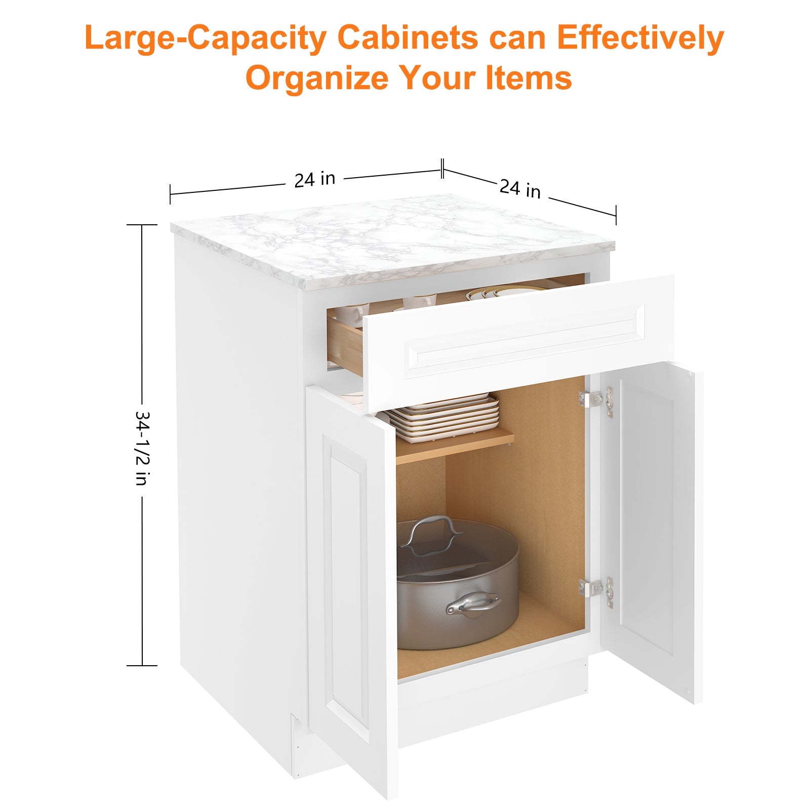 24"D Birch Solid Wood X 24"W X 34-1/2"H Base Kitchen Cabinet B24