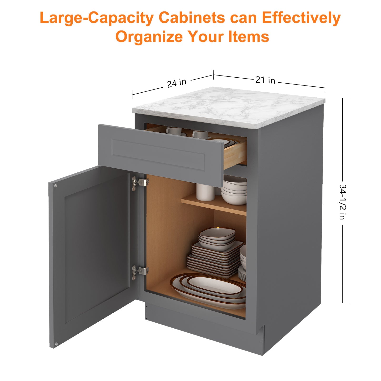 24"D Birch Solid Wood X 18"W X 34-1/2"H Base Kitchen Cabinet B21