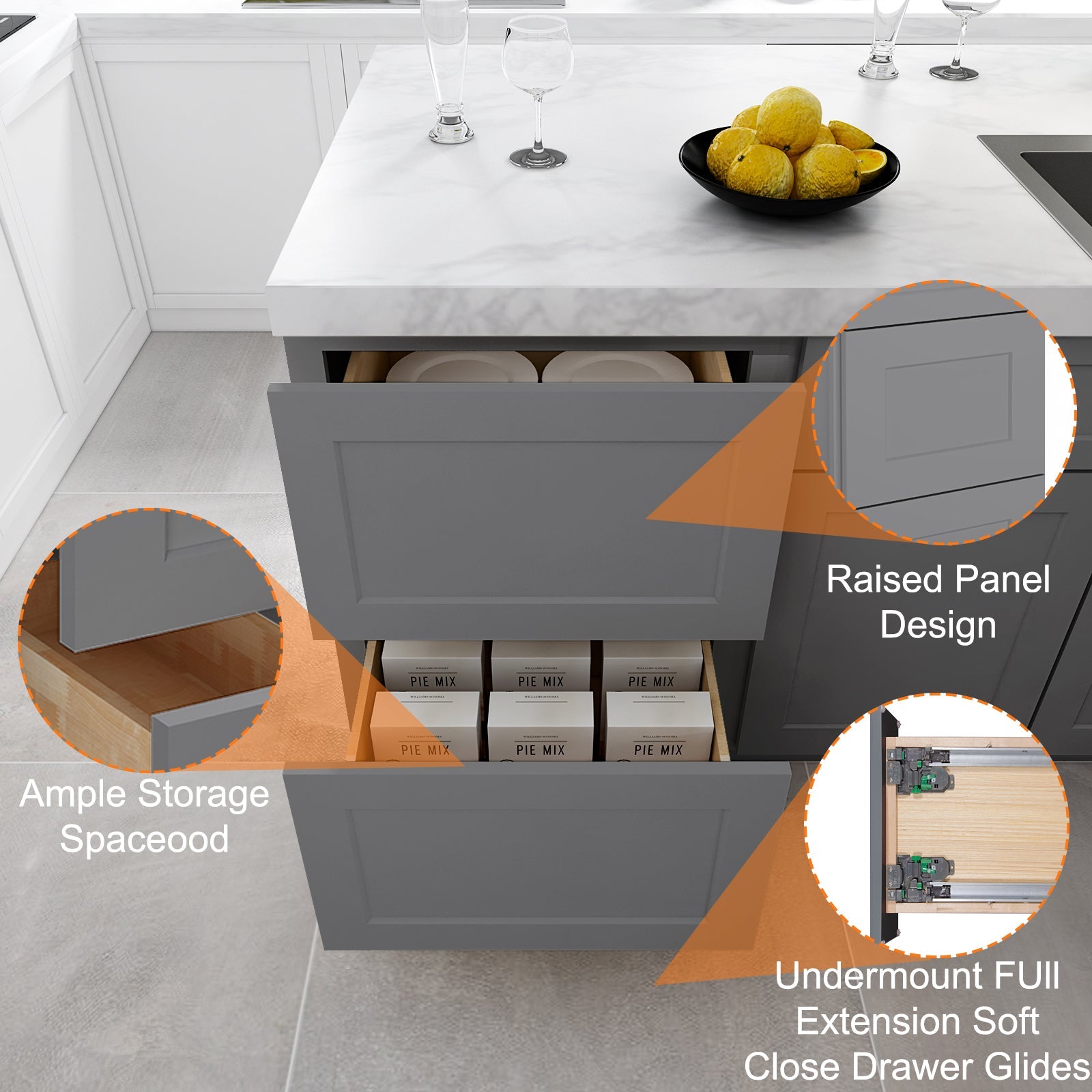 24"D Birch Solid Wood x 18"W x 34.5"H 2 Drawer Base Kitchen Cabinet 18" Wide 2DB18
