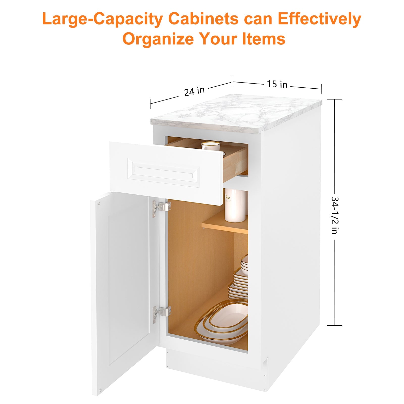 24"D Birch Solid Wood X 15"W X 34-1/2"H Base Kitchen Cabinet B15