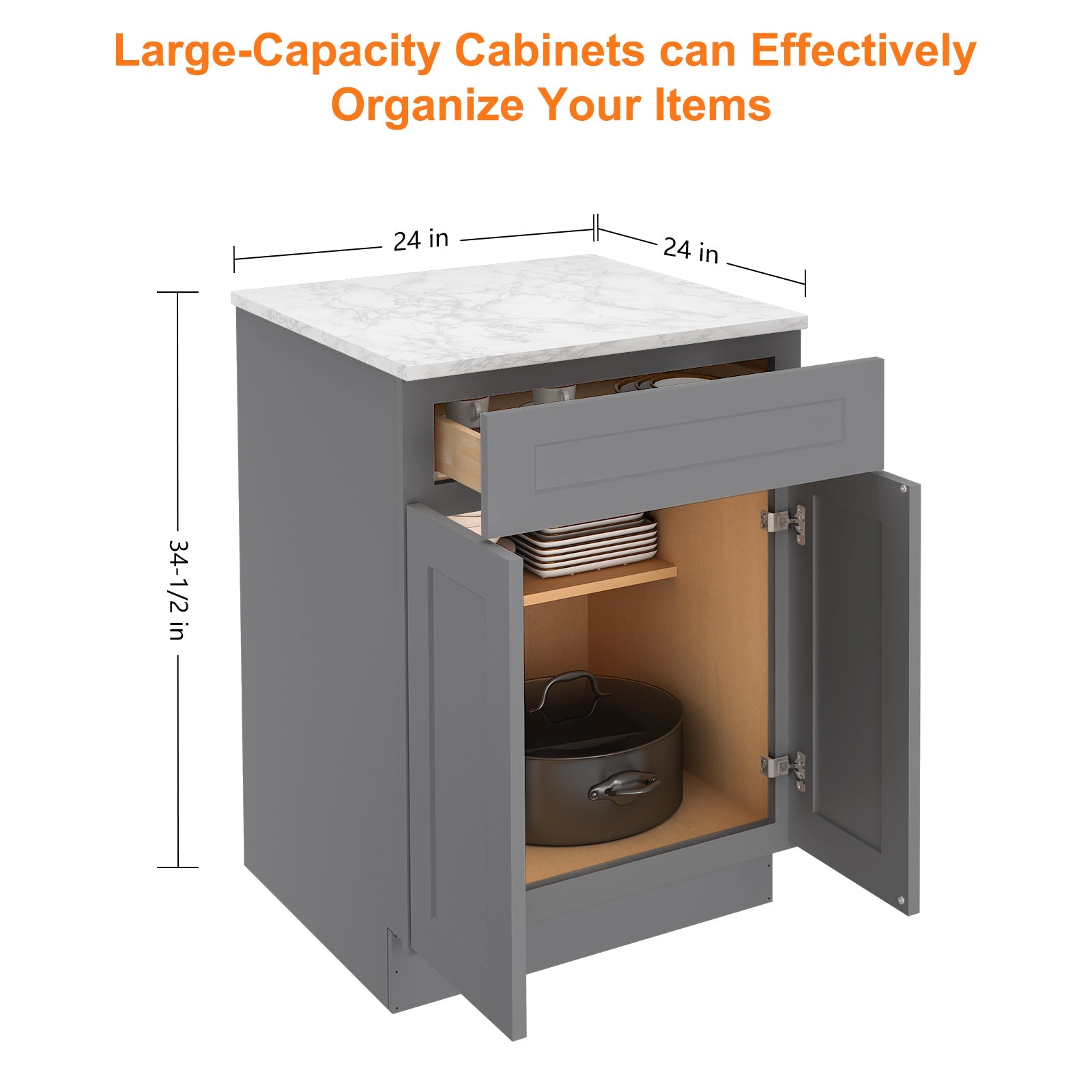 24"D Birch Solid Wood X 24"W X 34-1/2"H Base Kitchen Cabinet B24