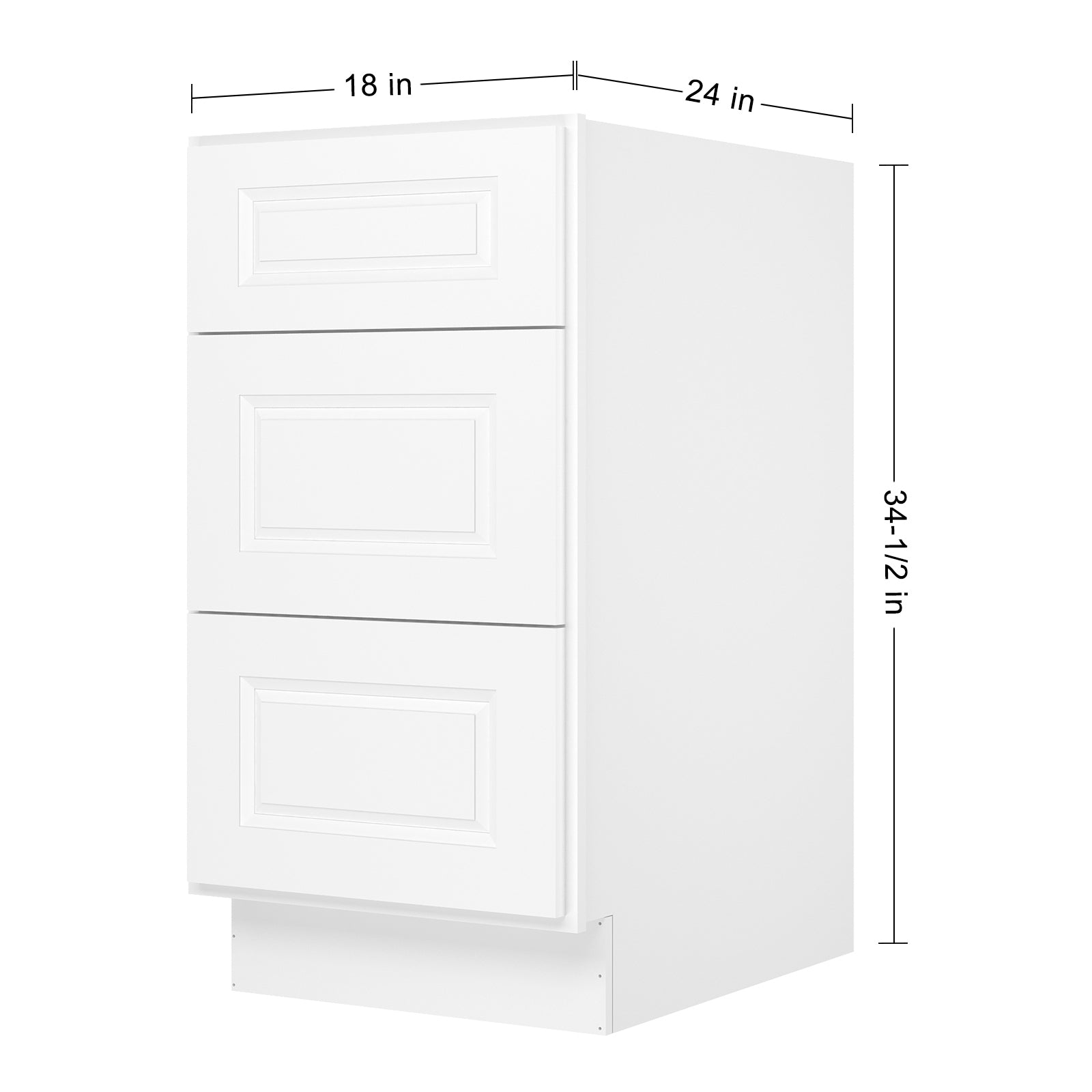 24"D Birch Solid Wood x 18"W x 34.5"H 3 Drawer Base Kitchen Cabinet 18" Wide 3DB18