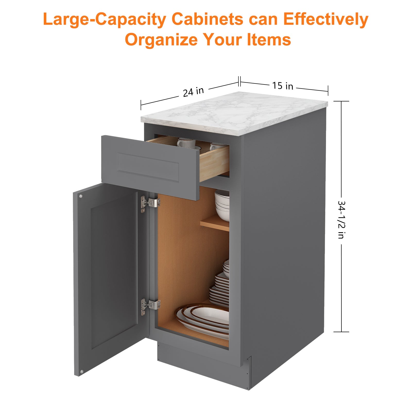 24"D Birch Solid Wood X 15"W X 34-1/2"H Base Kitchen Cabinet B15