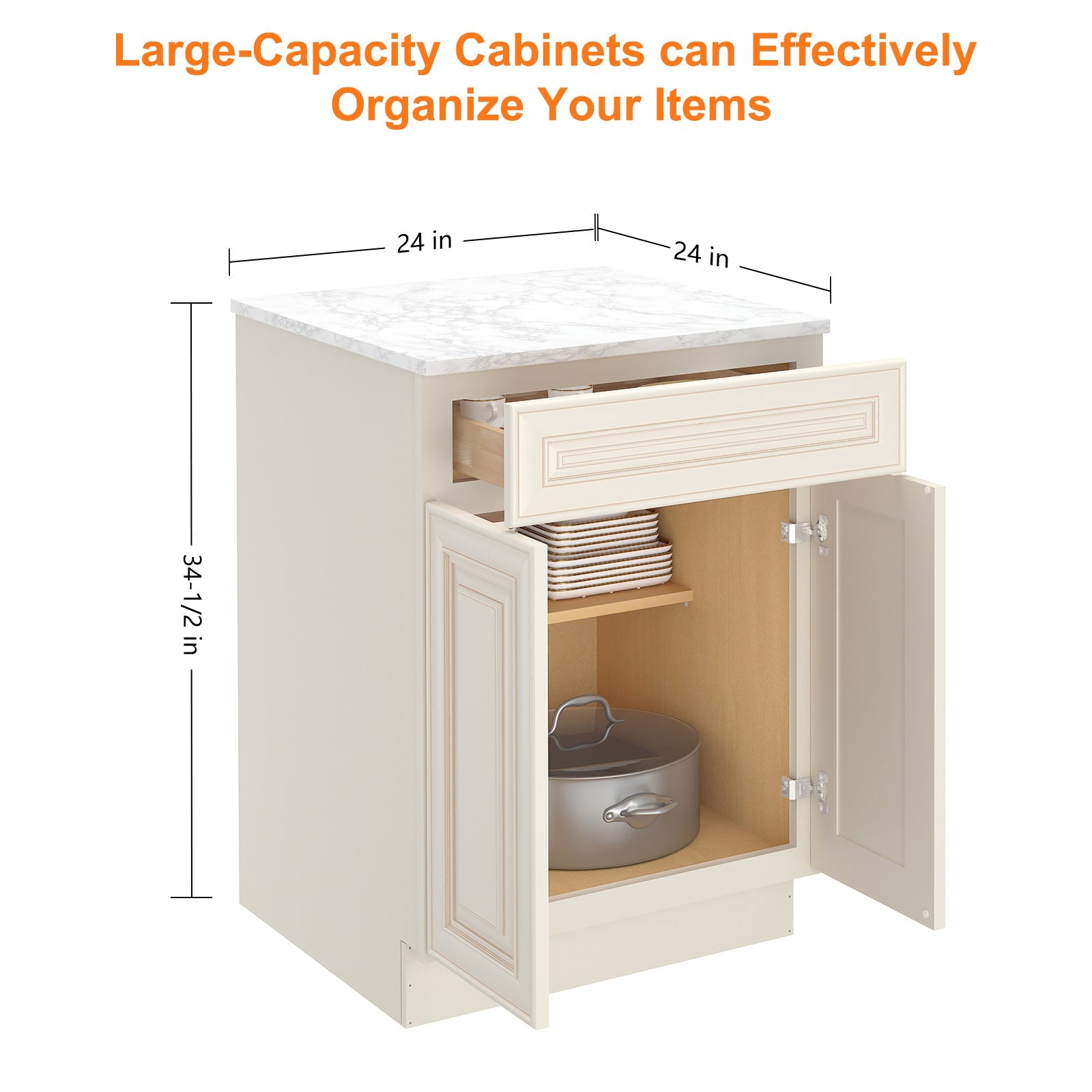 24"D Birch Solid Wood X 24"W X 34-1/2"H Base Kitchen Cabinet B24