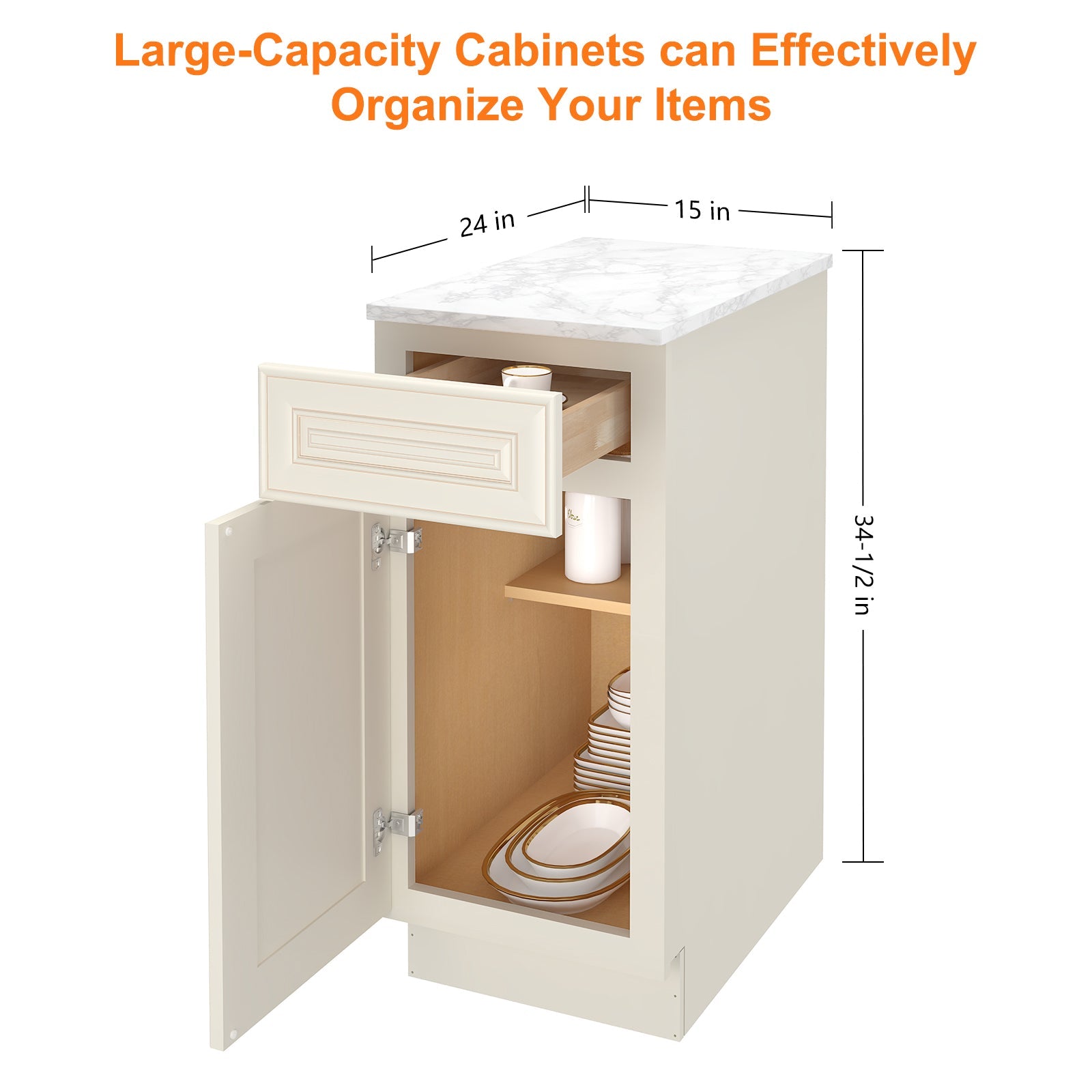 24"D Birch Solid Wood X 15"W X 34-1/2"H Base Kitchen Cabinet B15