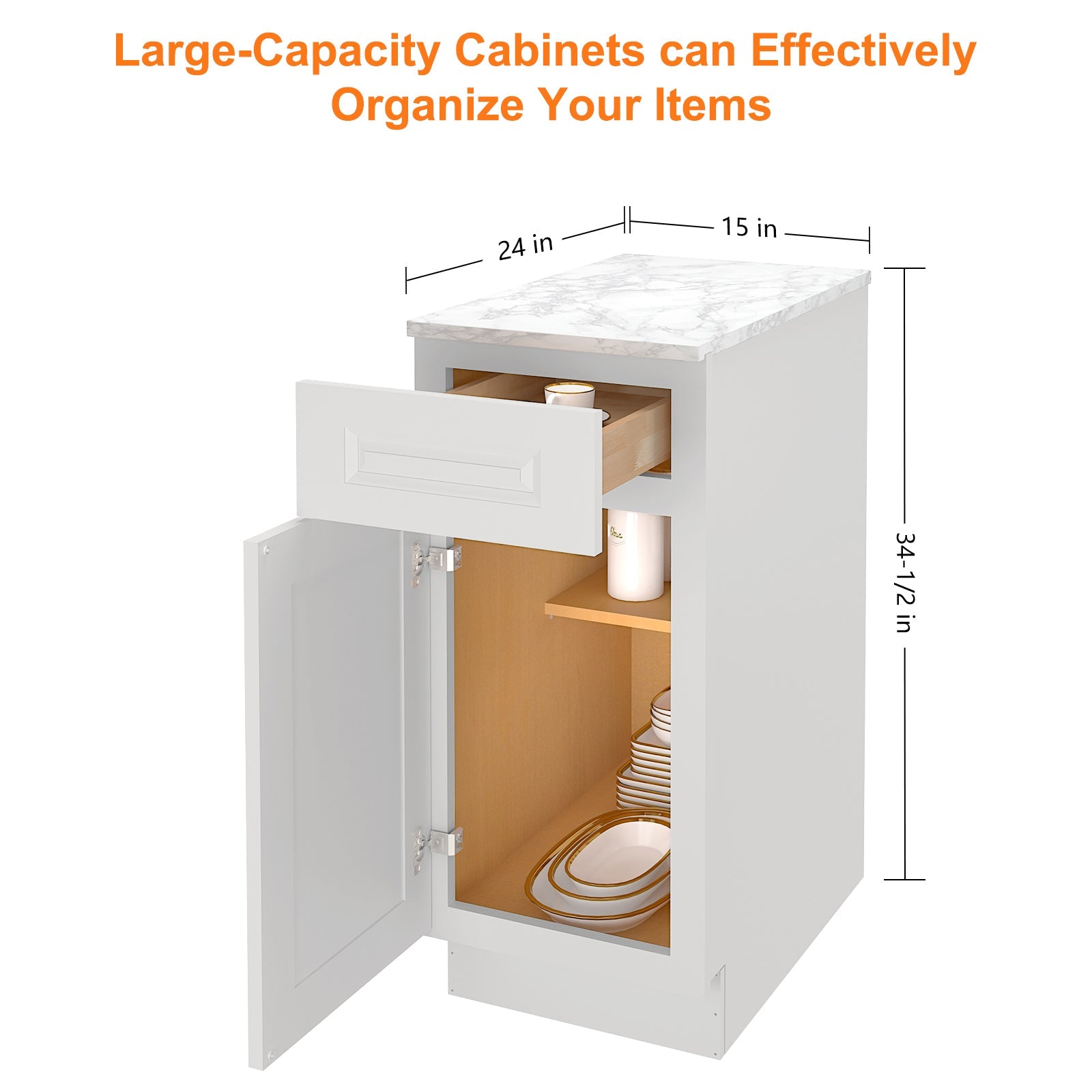 24"D Birch Solid Wood X 15"W X 34-1/2"H Base Kitchen Cabinet B15