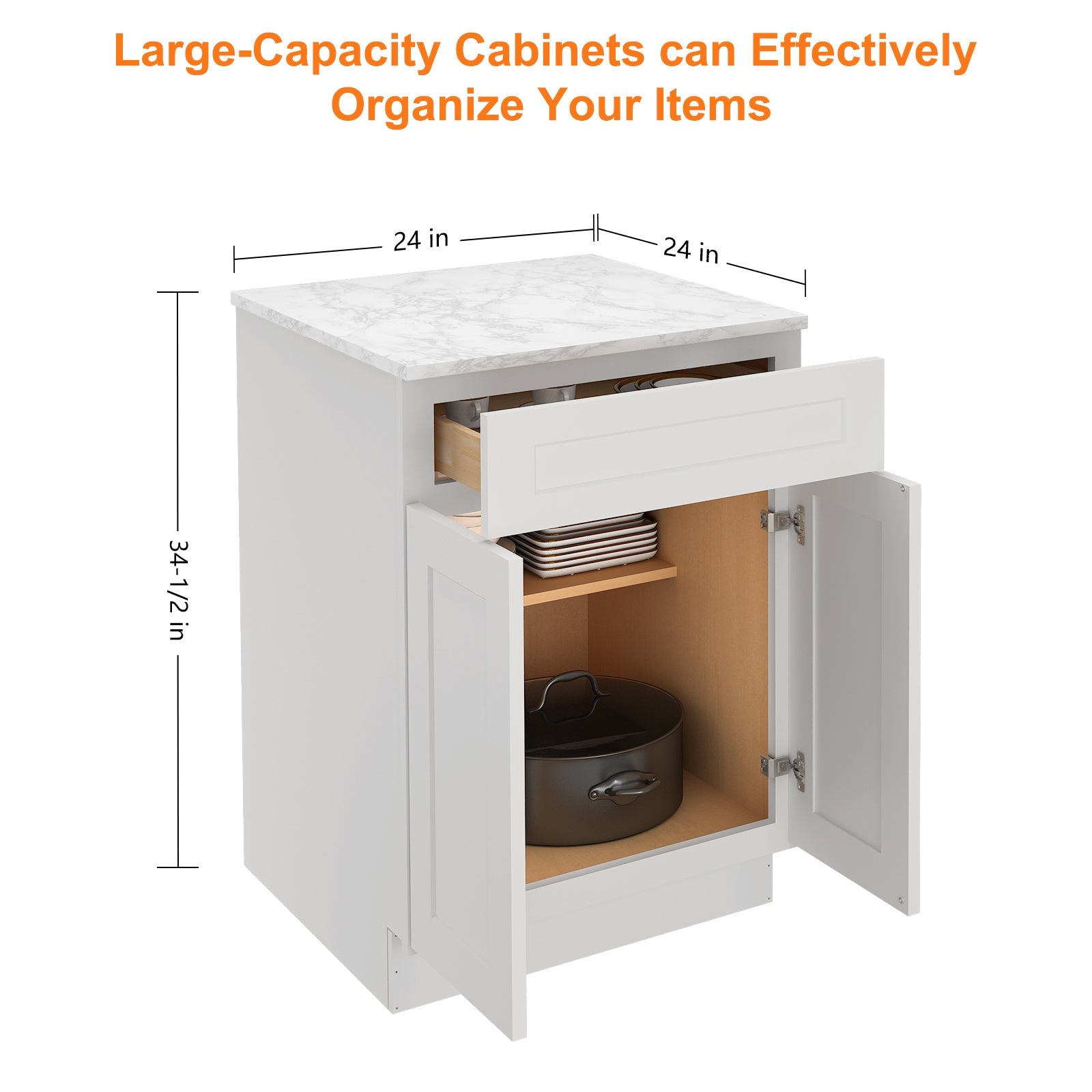 24"D Birch Solid Wood X 24"W X 34-1/2"H Base Kitchen Cabinet B24