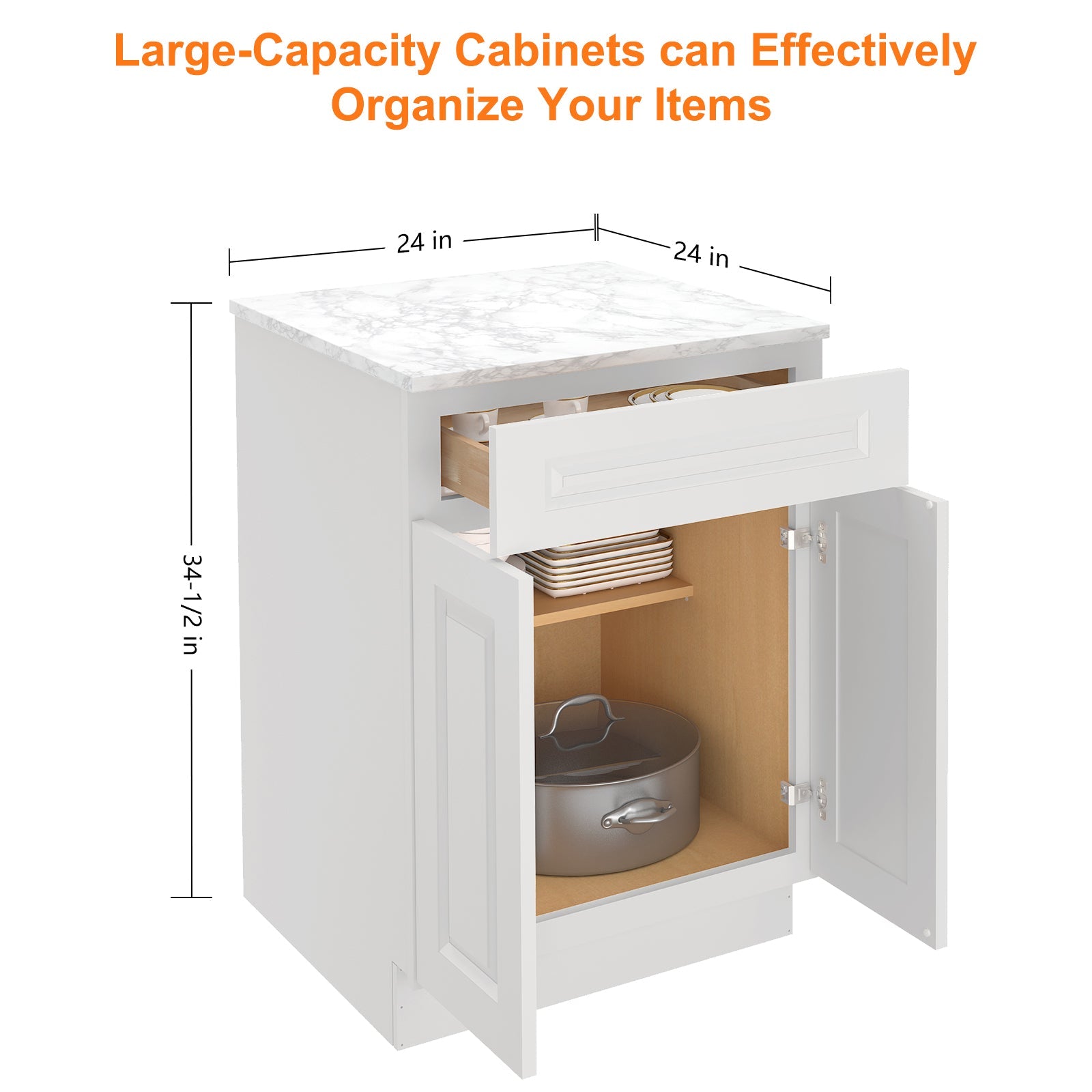 24"D Birch Solid Wood X 24"W X 34-1/2"H Base Kitchen Cabinet B24