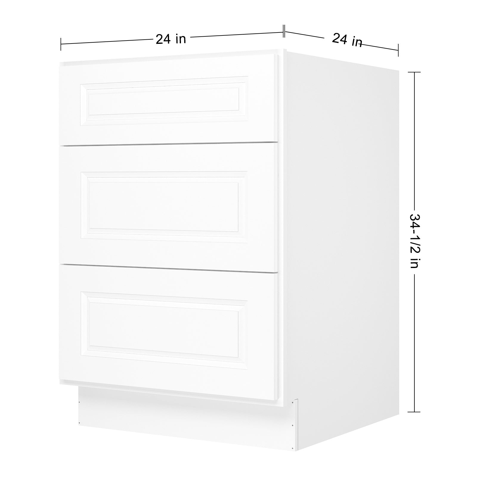 24"D Birch Solid Wood x 24"W x 34.5"H 3 Drawer Base Kitchen Cabinet 24" Wide 3DB24