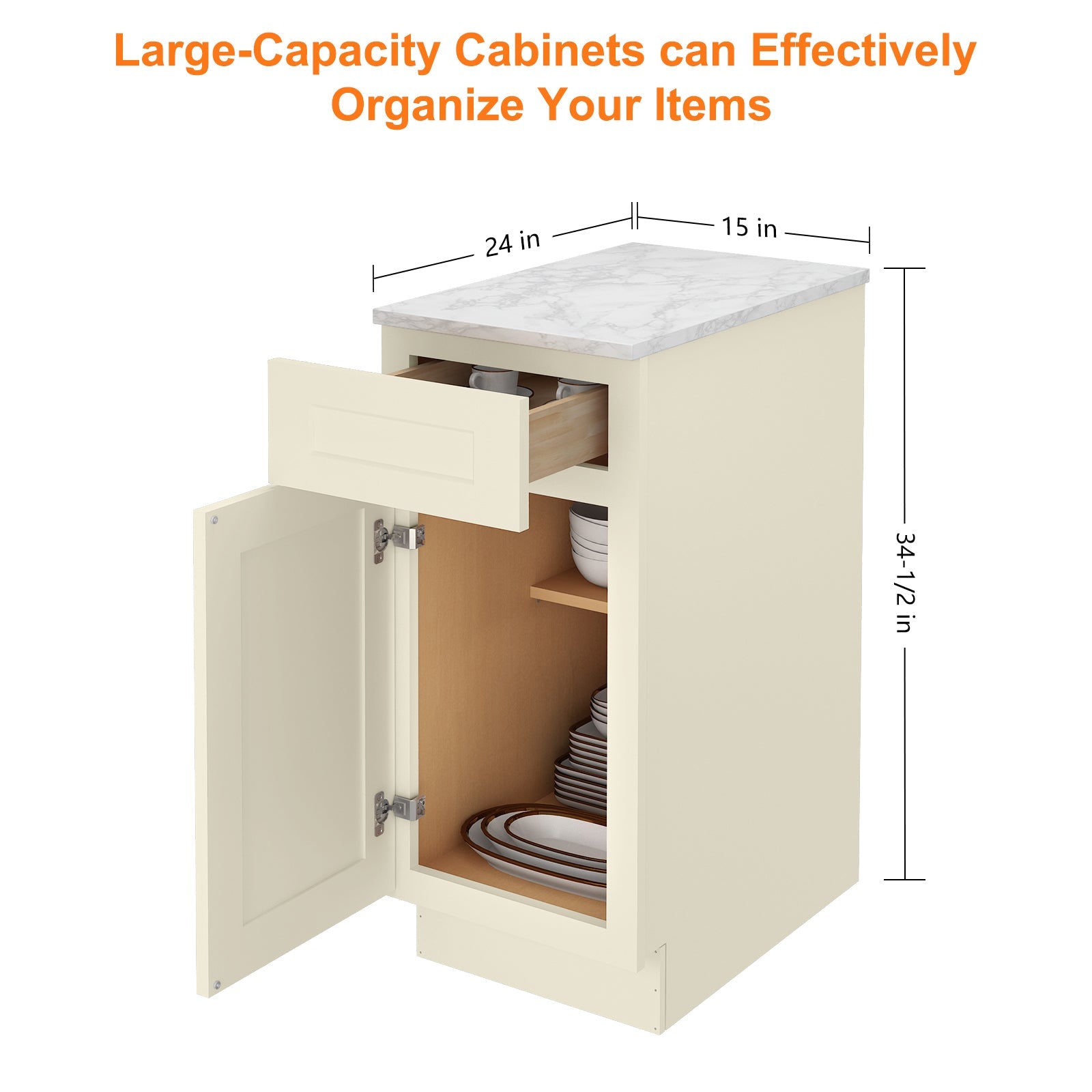 24"D Birch Solid Wood X 15"W X 34-1/2"H Base Kitchen Cabinet B15