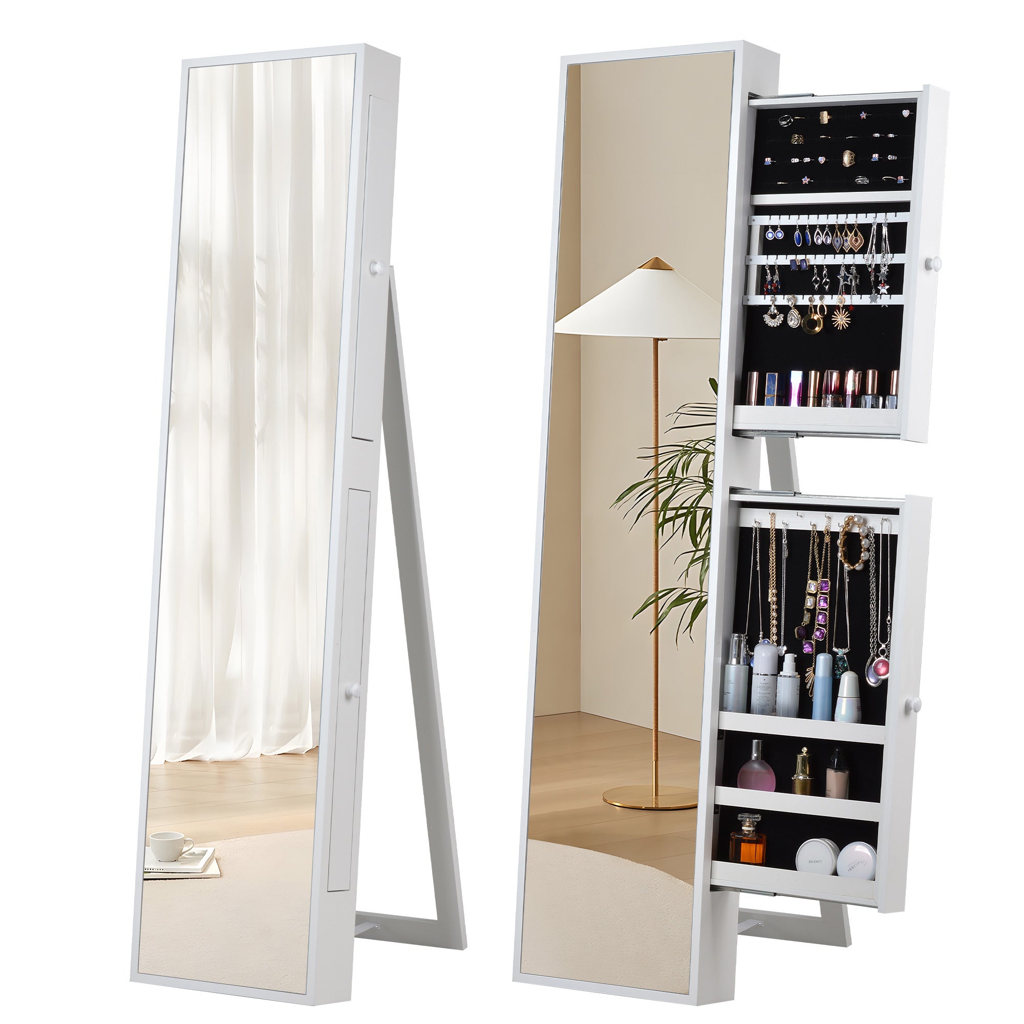 Fashion Full Mirror Standing Mirror Jewelry Cabinet  With Two Storage Drawers