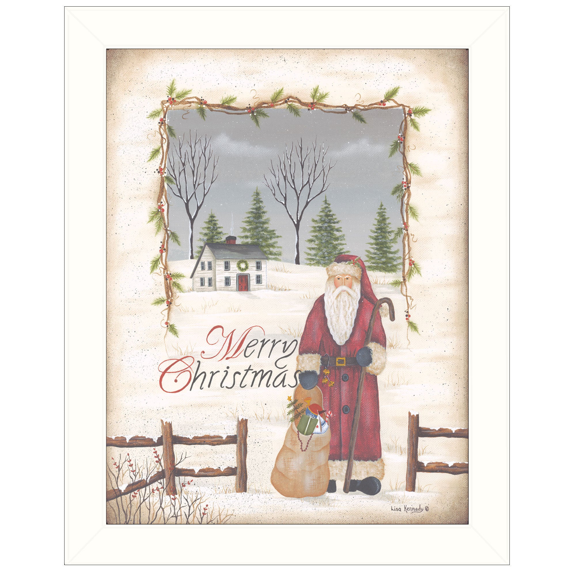 "Merry Christmas" by Artisan Kendra Runnel, Ready to Hang Framed Print, White Frame