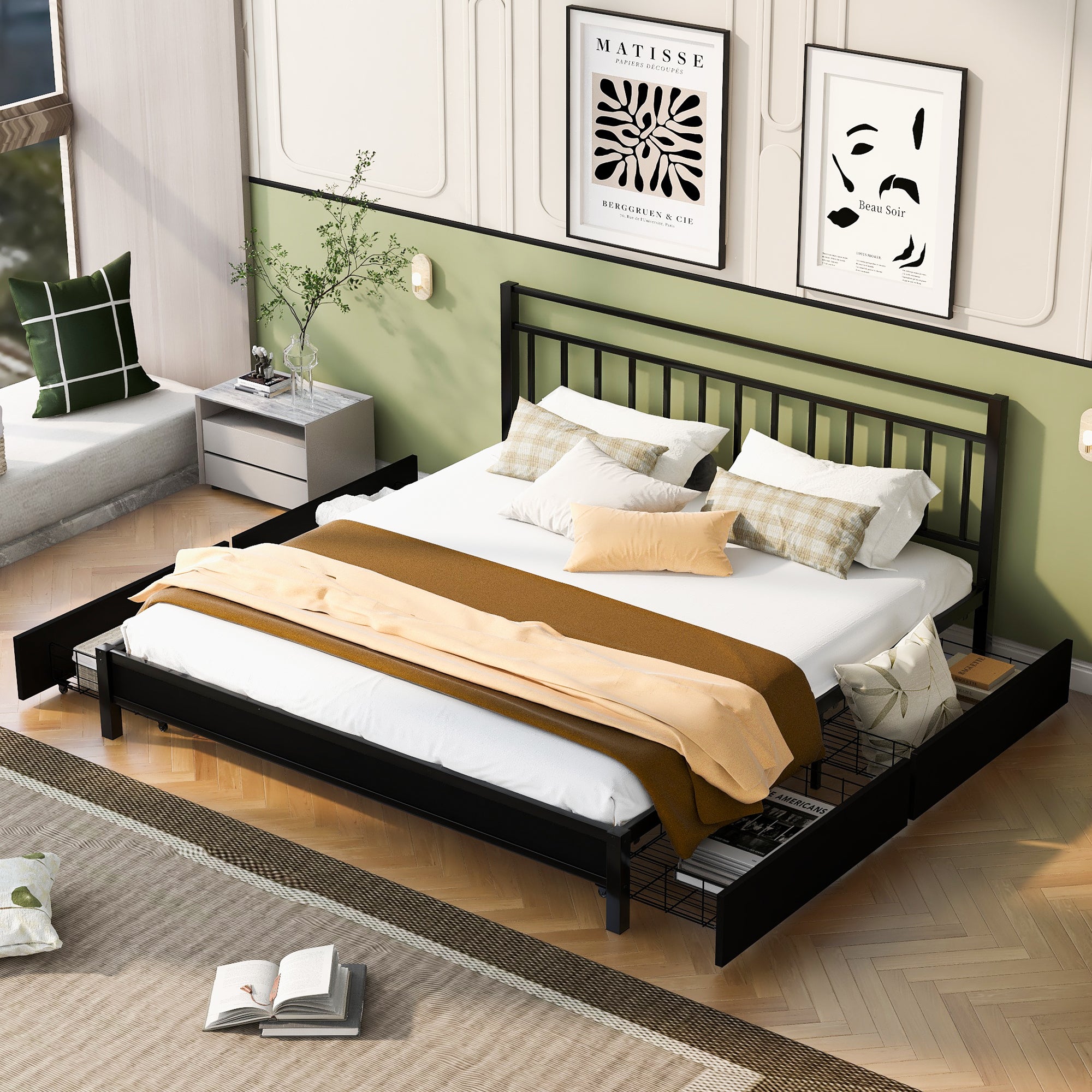 King Size Storage Platform Bed with 4 Drawers, Black