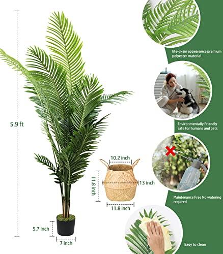 6ft Artificial Palm Tree with Woven Seagrass Plant Basket and Realistic Moss,Artificial Plants for Modern Home Office Living Room Floor Decor Indoor Buylikepro