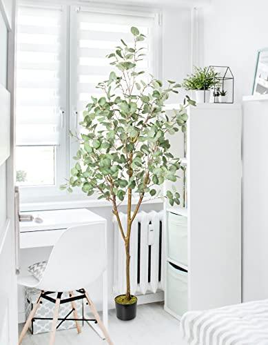 6ft Artificial Tree with Woven Seagrass Plant Basketand Realistic Moss,Artificial Plants for Modern Home Office Living Room Floor Decor (70 in) (D-Eucalyptus Tree) Buylikepro