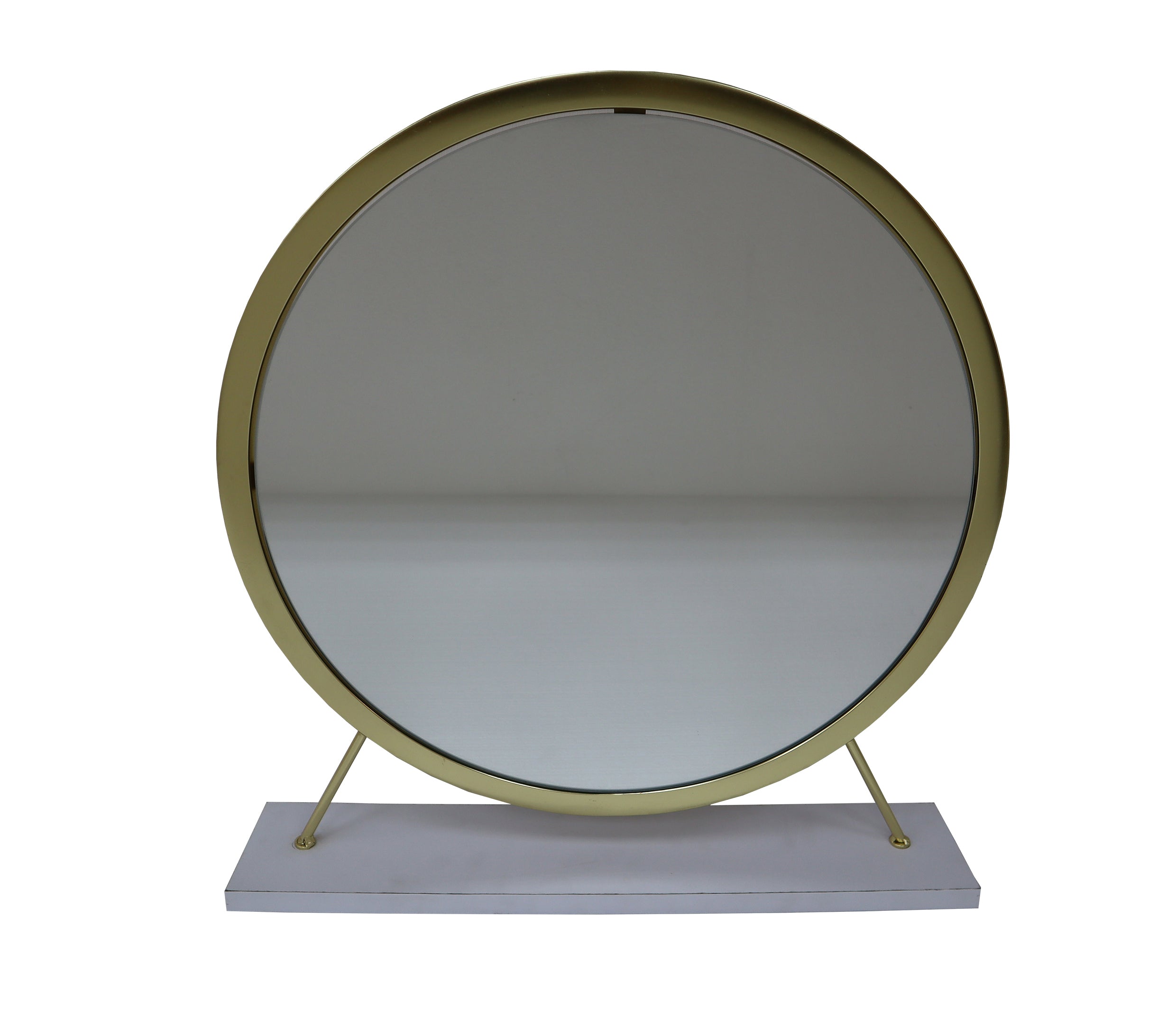 Vanity Mirror & Stool in Faux Fur, Mirror, White & Brass Finish AC00932