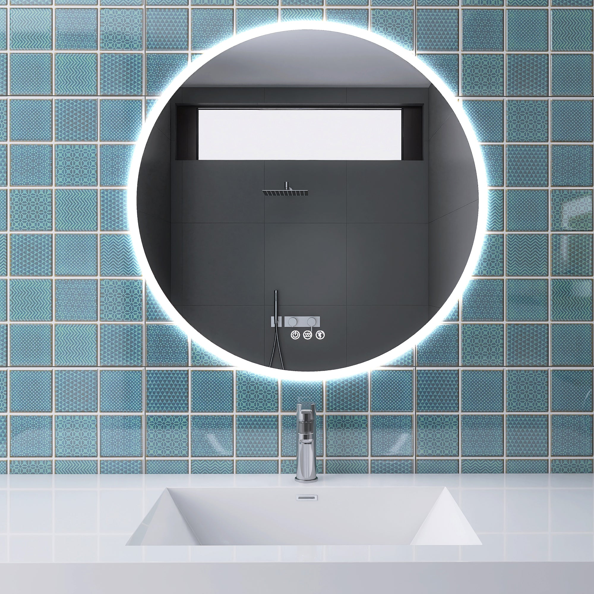 Round Wall-Mounted Dimmable LED Bathroom Vanity Mirror with Defogger and Bluetooth Music Speaker