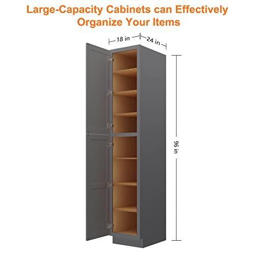 96" High Traditional Freestanding Kitchen Pantry Wall Cabinet with Adjustable Shelves and Doors, a Practical Piece of Furniture for Kitchens, Living Rooms, Checkrooms, Bathrooms and More Buylikepro