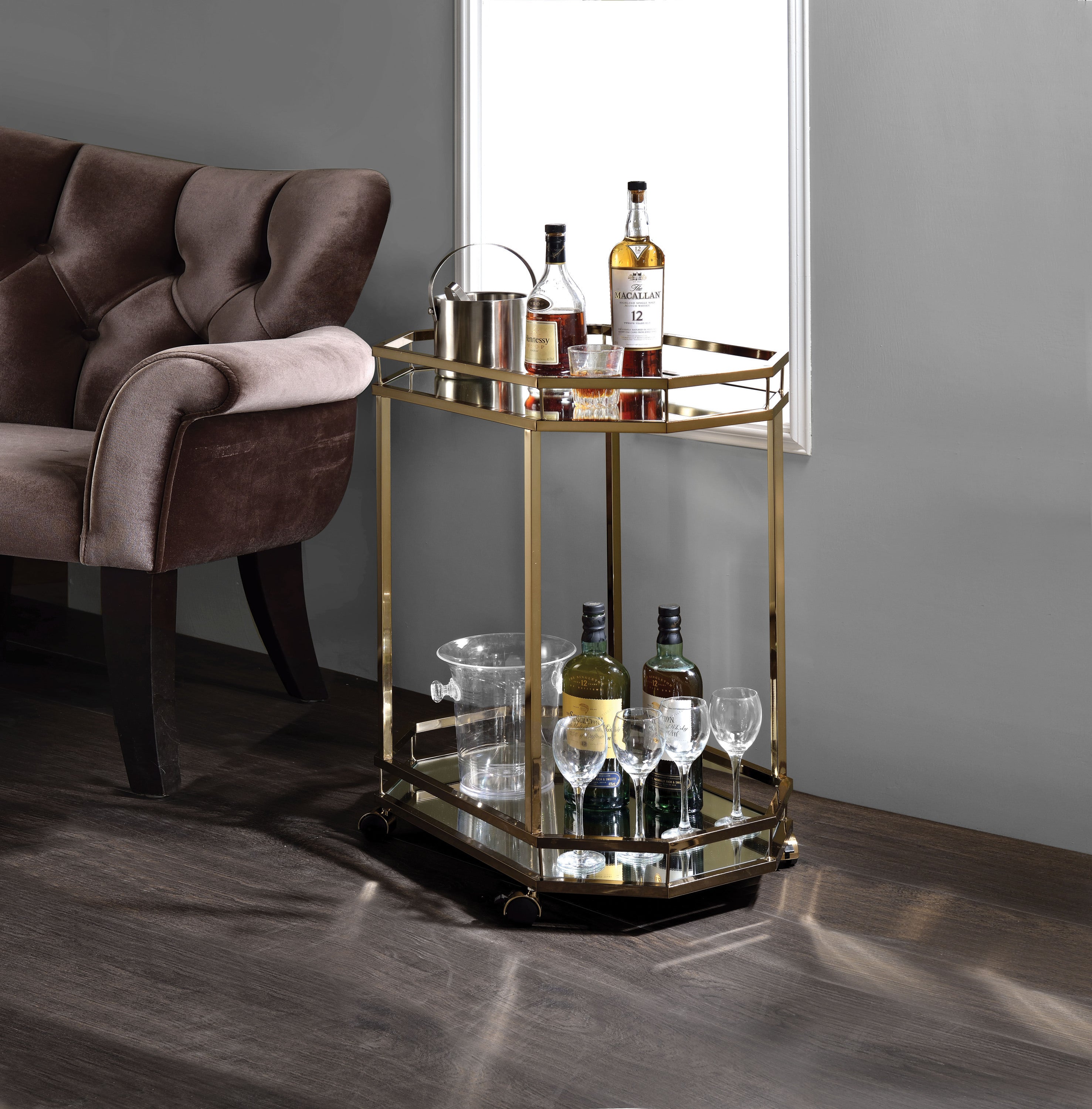 Lacole Serving Cart, Champagne & Mirror 98197