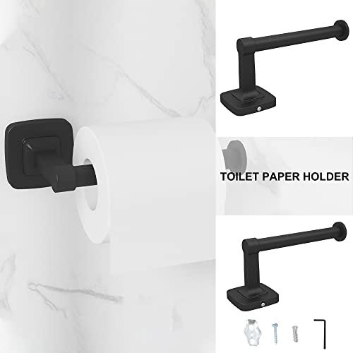 Bathroom Hardware Set Black 5-Piece, Double Towel Bar Toilet Paper Holder Wall Mount Towel Ring Robe Towel Hooks for Bathroom Stainless Steel Bath Accessories Kit Buylikepro