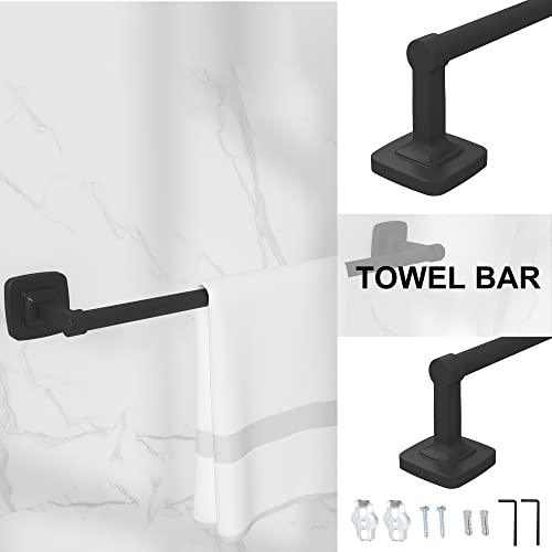 Bathroom Hardware Set Black 5-Piece, Double Towel Bar Toilet Paper Holder Wall Mount Towel Ring Robe Towel Hooks for Bathroom Stainless Steel Bath Accessories Kit Buylikepro