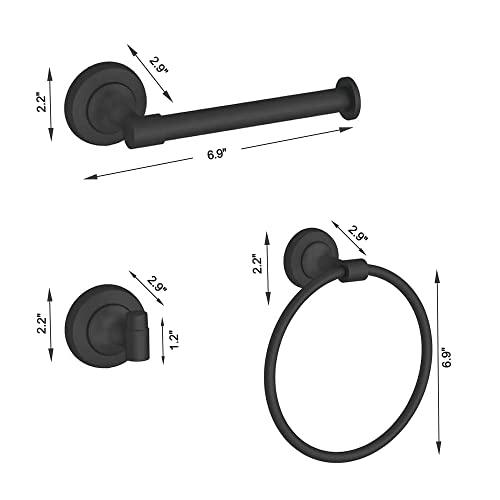Bathroom Hardware Set Black 6-Piece, Double Towel Bar Toilet Paper Holder Wall Mount Towel Ring 2 Robe Towel Hooks for Bathroom Stainless Steel Bath Accessories Kit Buylikepro
