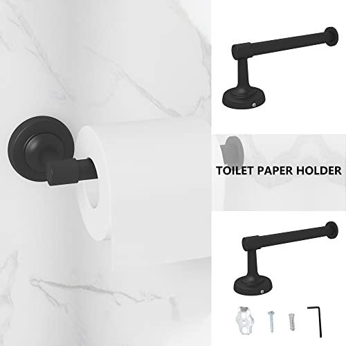Bathroom Hardware Set Black 6-Piece, Double Towel Bar Toilet Paper Holder Wall Mount Towel Ring 2 Robe Towel Hooks for Bathroom Stainless Steel Bath Accessories Kit Buylikepro