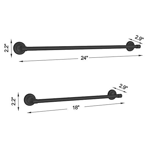 Bathroom Hardware Set Black 6-Piece, Double Towel Bar Toilet Paper Holder Wall Mount Towel Ring 2 Robe Towel Hooks for Bathroom Stainless Steel Bath Accessories Kit Buylikepro