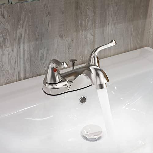 Bathroom Sink Faucet 3 Hole, Faucet for Bathroom Sink, 2-Handle Centerset Brushed Nickel Bathroom Faucet with Pop-up Drain, 1.2 GPM Buylikepro