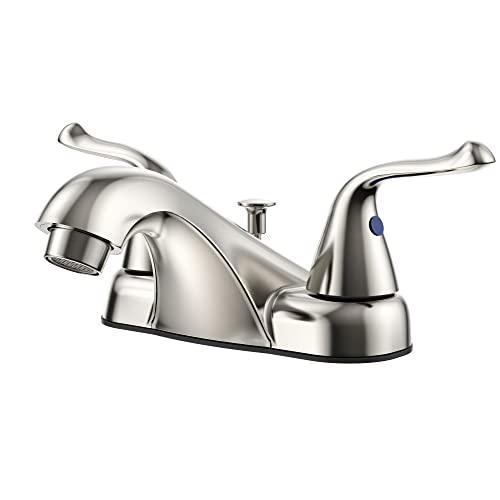 Bathroom Sink Faucet 3 Hole, Faucet for Bathroom Sink, 2-Handle Centerset Brushed Nickel Bathroom Faucet with Pop-up Drain, 1.2 GPM Buylikepro