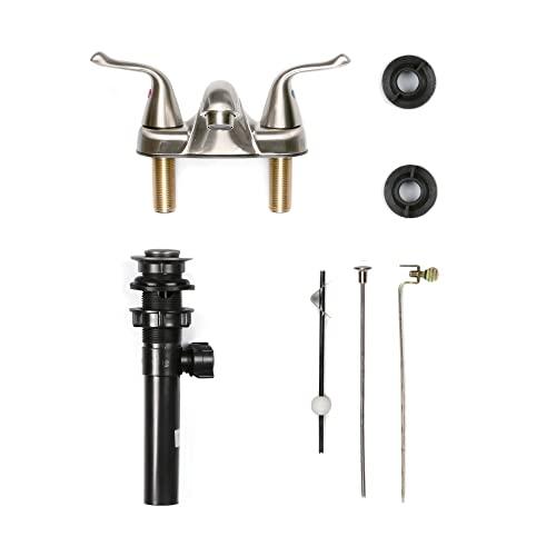 Bathroom Sink Faucet 3 Hole, Faucet for Bathroom Sink, 2-Handle Centerset Brushed Nickel Bathroom Faucet with Pop-up Drain, 1.2 GPM Buylikepro