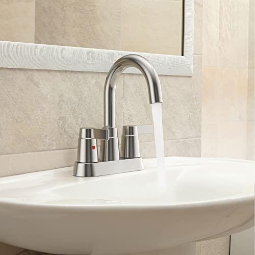Bathroom Sink Faucet 3 Hole, Faucet for Bathroom Sink High Arc, Brushed Nickel Bathroom Faucet, 2-Handle Centerset Bathroom Faucet with Pop-up Drain and Water Supply Lines, 1.2 GPM Buylikepro