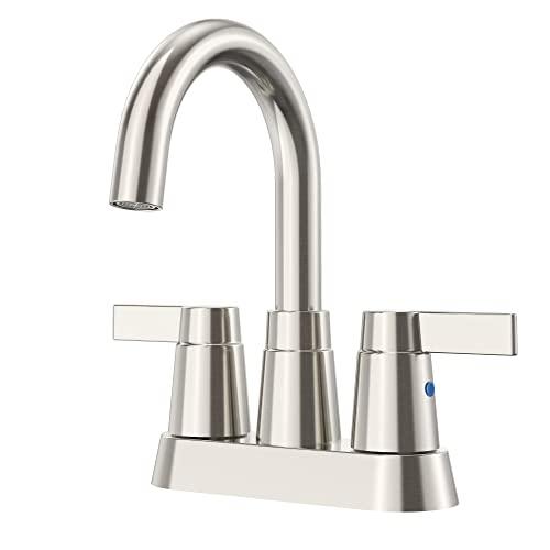 Bathroom Sink Faucet 3 Hole, Faucet for Bathroom Sink High Arc, Brushed Nickel Bathroom Faucet, 2-Handle Centerset Bathroom Faucet with Pop-up Drain and Water Supply Lines, 1.2 GPM Buylikepro