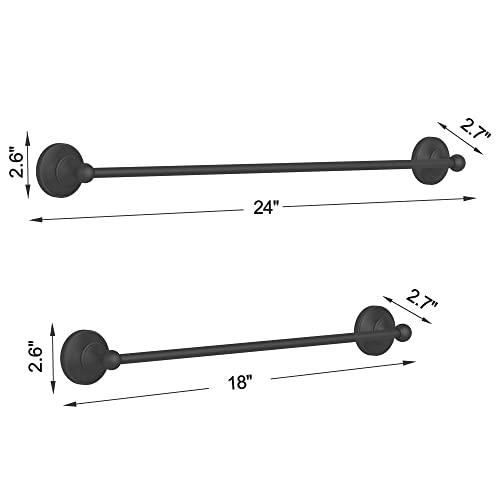 Bathroom Towel Bar Set 5-Piece Black Bathroom Hardware Set Double Towel Bar Toilet Paper Holder Wall Mount Towel Ring Robe Towel Hooks for Bathroom Stainless Steel Bath Accessories Kit Buylikepro