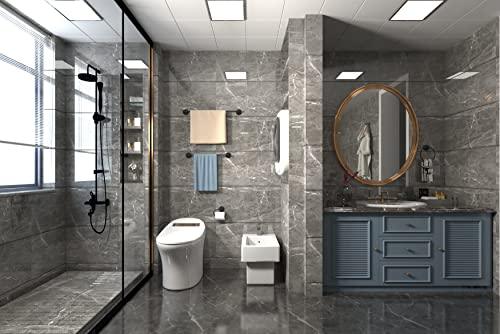 Bathroom Towel Bar Set 5-Piece Black Bathroom Hardware Set Double Towel Bar Toilet Paper Holder Wall Mount Towel Ring Robe Towel Hooks for Bathroom Stainless Steel Bath Accessories Kit Buylikepro