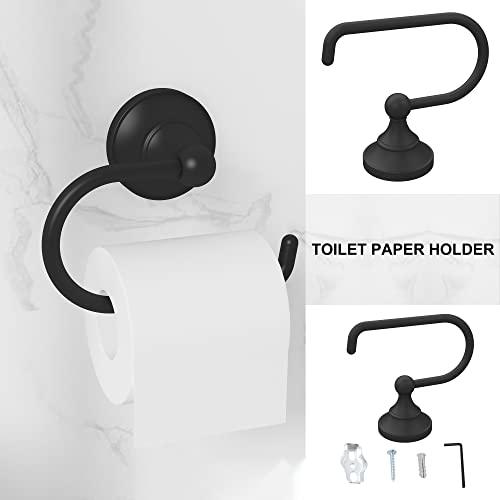 Bathroom Towel Bar Set 5-Piece Black Bathroom Hardware Set Double Towel Bar Toilet Paper Holder Wall Mount Towel Ring Robe Towel Hooks for Bathroom Stainless Steel Bath Accessories Kit Buylikepro