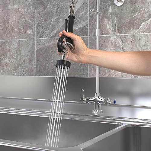 Commercial Kitchen Faucet with Pull Down Sprayer, Double Handle High Pressure Kitchen Sink Faucet with Pre-Rinse, Stainless Steel Kitchen Faucets with Pot Filler, Chrome Buylikepro