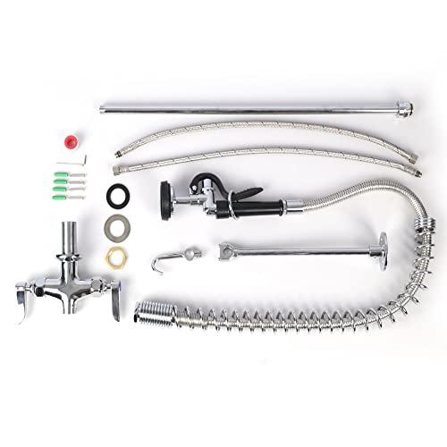 Commercial Kitchen Faucet with Pull Down Sprayer, Double Handle High Pressure Kitchen Sink Faucet with Pre-Rinse, Stainless Steel Kitchen Faucets with Pot Filler, Chrome Buylikepro