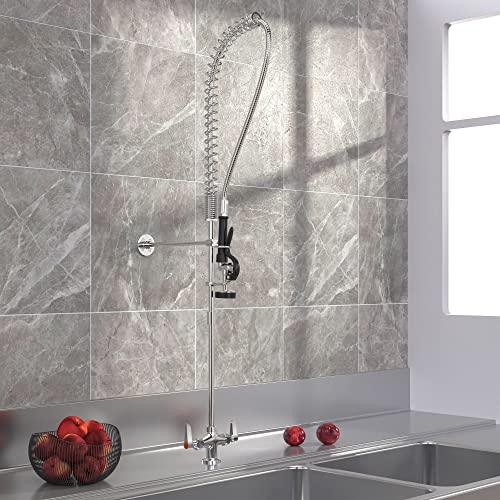 Commercial Kitchen Faucet with Pull Down Sprayer, Double Handle High Pressure Kitchen Sink Faucet with Pre-Rinse, Stainless Steel Kitchen Faucets with Pot Filler, Chrome Buylikepro